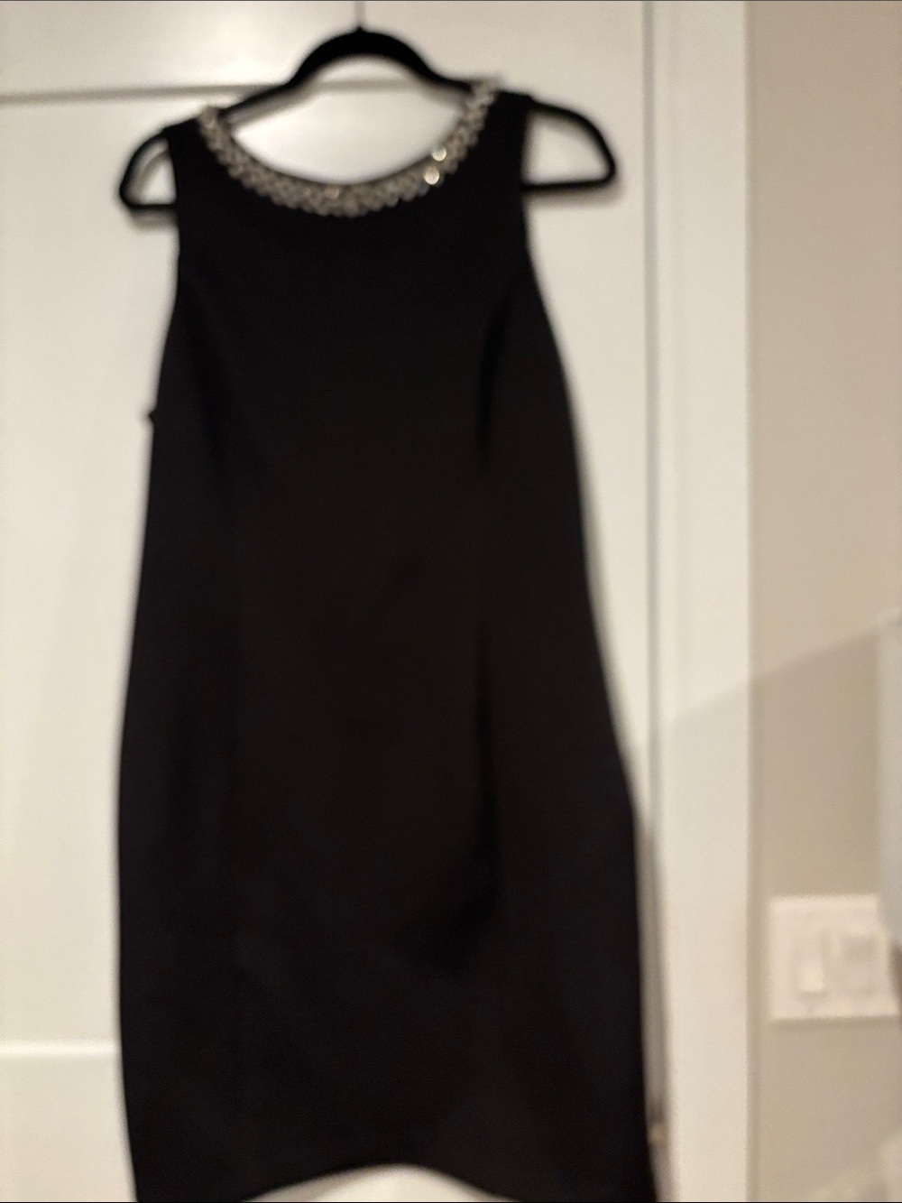 Black Beaded-Neck Sheath Dress low back